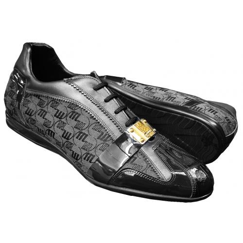Mauri 8665 Black / Charcoal Grey Crocodile / Patent Leather / Mauri Fabric Sneakers