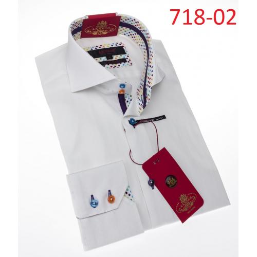 Axxess White Cotton Modern Fit Dress Shirt With Button Cuff 718-02.
