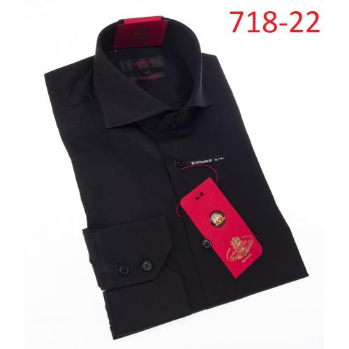 Axxess Black Cotton Modern Fit Dress Shirt With Button Cuff 718-22.