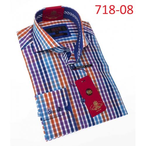 Axxess Blue / Red / White Stripes Cotton Modern Fit Dress Shirt 718-08.