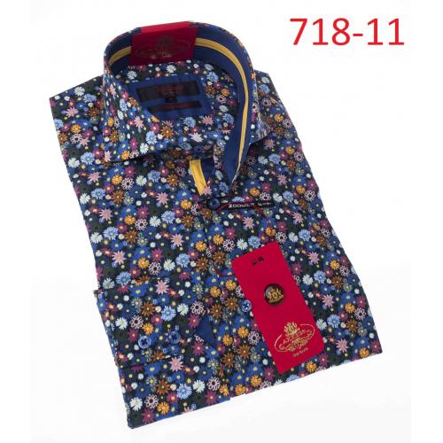Axxess Multi Color Floral Design Cotton Modern Fit Dress Shirt 718-11.