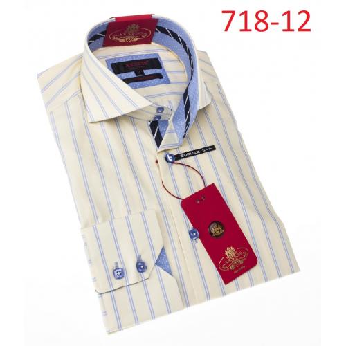 Axxess Cream / Sky Blue Cotton Modern Fit Dress Shirt 718-12.
