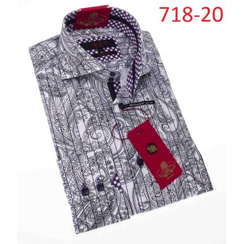 Axxess White / Black / Purple Paisley Pinstrip Cotton Modern Fit Dress Shirt 718-20.