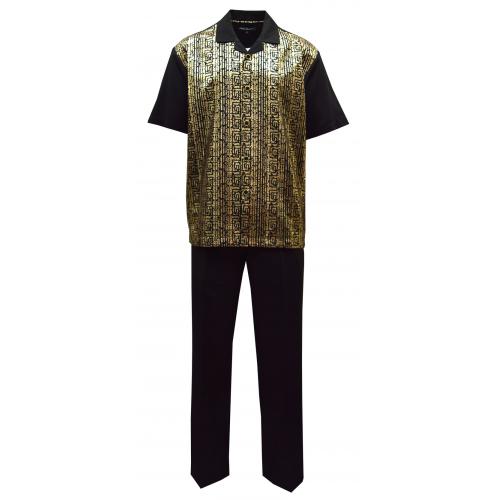 Saint Lorenzo Black / Metallic Gold Foil Microfiber Short Sleeve Outfit With Ivy Cap 4718