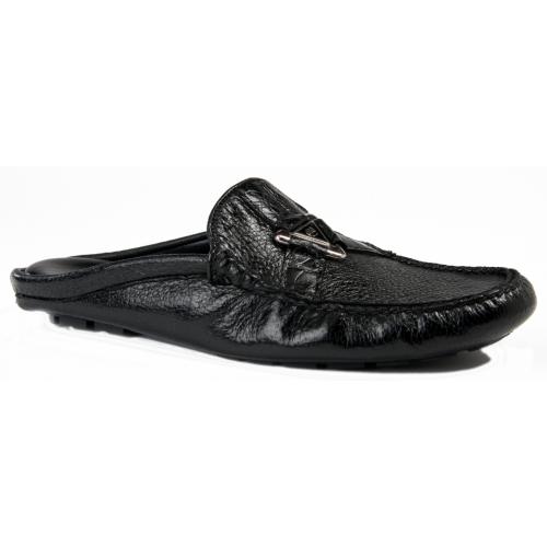 Mauri "3418" Black Genuine Pecary / Body Alligator Half Shoes.
