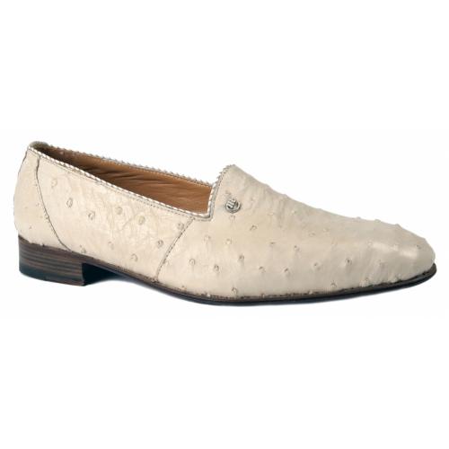 Mauri "4521/5" Winter White Genuine Ostrich Loafer Dress Shoes.