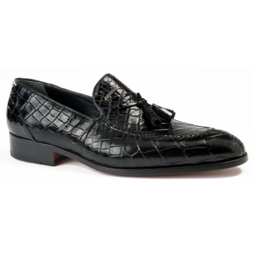 Mauri "4659/1" Black Genuine All Over Body Alligator With Tassels Loafer Shoes.
