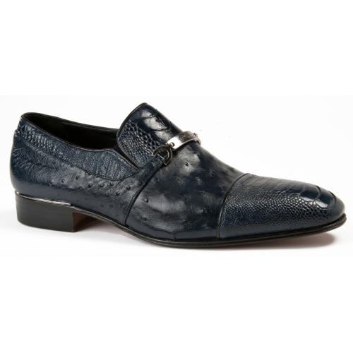 Mauri "4746/3" Wonder Blue Genuine Ostrich Leg / Ostrich Loafer Shoes.