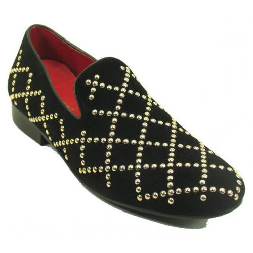 Carrucci Black Genuine Suede With Studs Loafer Shoe KS805-10SS.