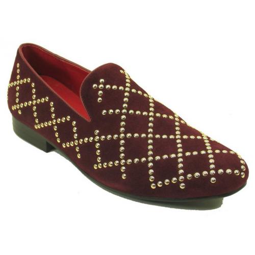 Carrucci Burgundy Genuine Suede With Studs Loafer Shoe KS805-10SS.