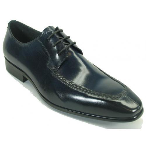 Carrucci Navy Genuine Calfskin Leather Woven Split Toe Lace- Up Oxford Shoes KS524-203.