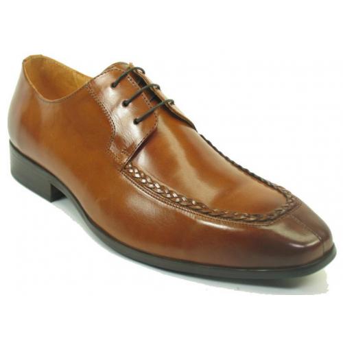 Carrucci Cognac Genuine Calfskin Leather Woven Split Toe Lace- Up Oxford Shoes  KS524-203.