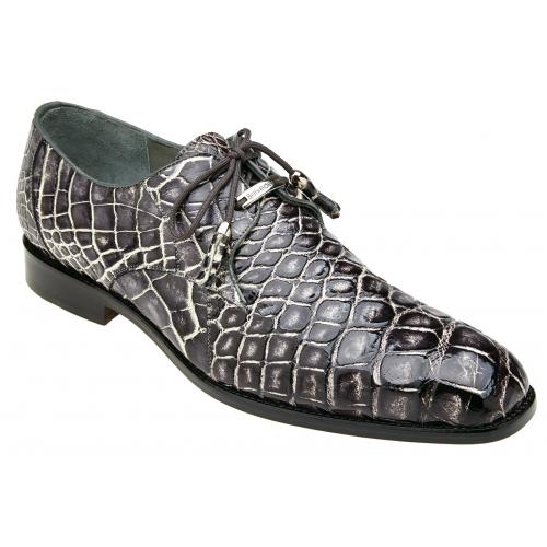 Belvedere "Alfred" Black Rust Genuine All Over Alligator Hand Painted Lace-up Shoes R08.