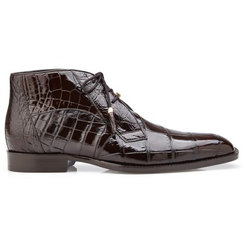 Belvedere "Stefano" Chocolate Genuine All Over Alligator Lace-up Ankle Boots R17.
