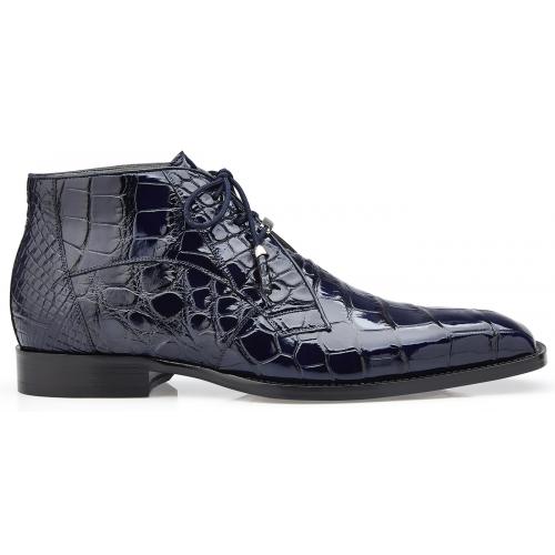 Belvedere "Stefano" Navy Genuine All Over Alligator Lace-up Ankle Boots R17.