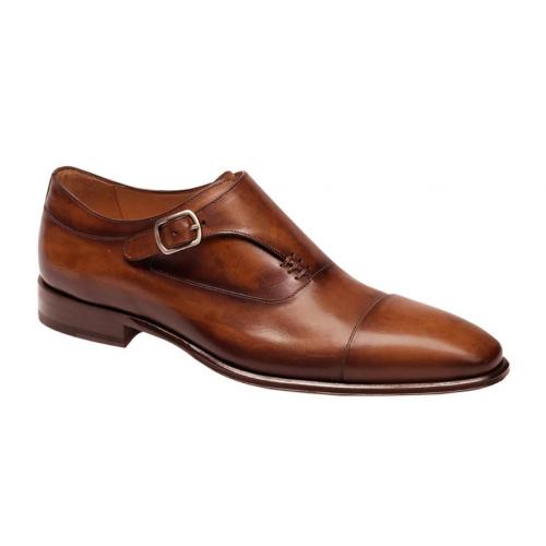 Mezlan "Cartago" Cognac Genuine Calfskin Cap Toe Monk Strap Loafer Shoes 8231.