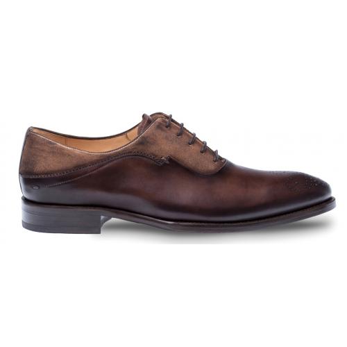 Mezlan "Hanks" Brown / Cognac Genuine Calfskin / Suede Medallion Toe Oxford Shoes 8698.