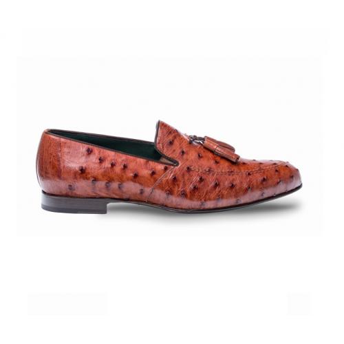 Mezlan "Conte" Brandy Genuine Ostrich Quill With Tassels Slip-on Shoes 4394-S.