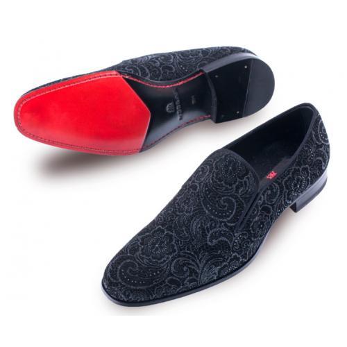 Mezlan "Damon" Black Genuine Printed Velvet Slip-on Shoes 8541.