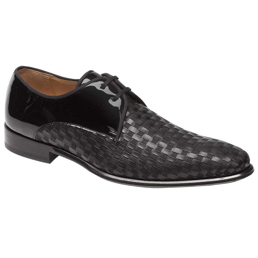 Mezlan Sexto Black Genuine Woven Calfskin / Fabric Blucher Oxford Shoes ...