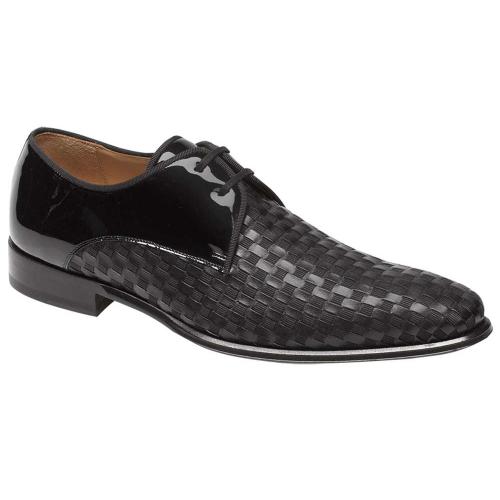 Mezlan "Sexto" Black Genuine Woven Calfskin / Fabric Blucher Oxford Shoes 8230.