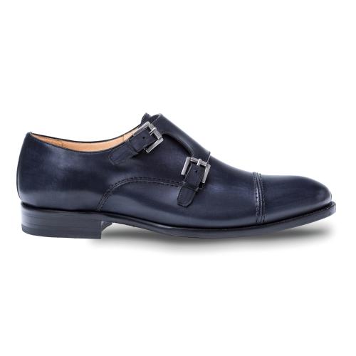 Mezlan "Acosta" Black Genuine Calfskin Cap Toe Double Monk Loafer Shoes 8444.