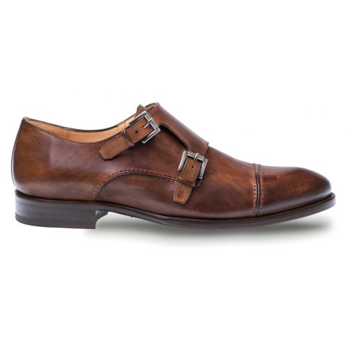 Mezlan "Acosta" Brown Genuine Calfskin Cap Toe Double Monk Loafer Shoes 8444.