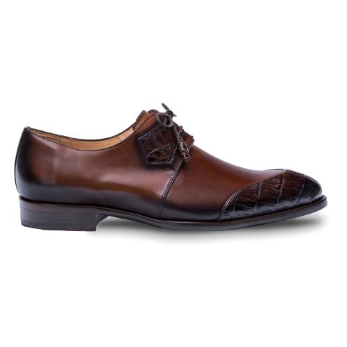 Mezlan "Boyd" Brown / Cognac Genuine Crocodile / Italian Calfskin Lace-up Shoes 4379-F.