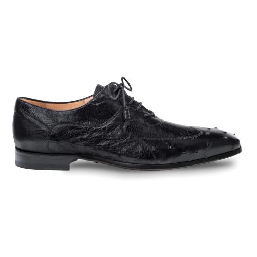 Mezlan "Getty" Black Genuine Ostrich Wingtip Oxford Shoes 4410-SP.