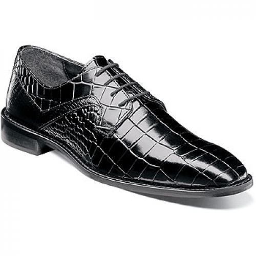 Stacy Adams Triolo Black Alligator Belly Print Genuine Leather Lace Up Shoes