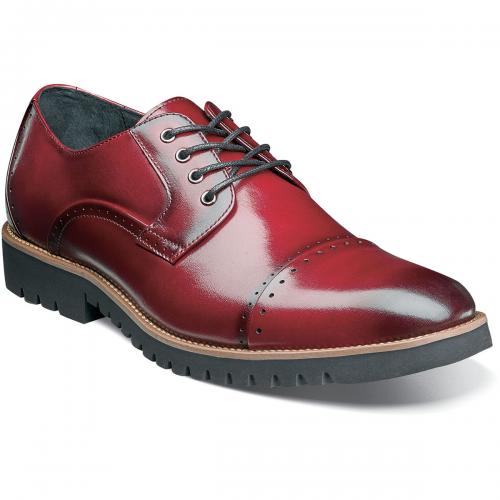 Stacy Adams "Barcliff" Cranberry Red Burnished Calfskin Shoes With Tractor Sole 25216-608