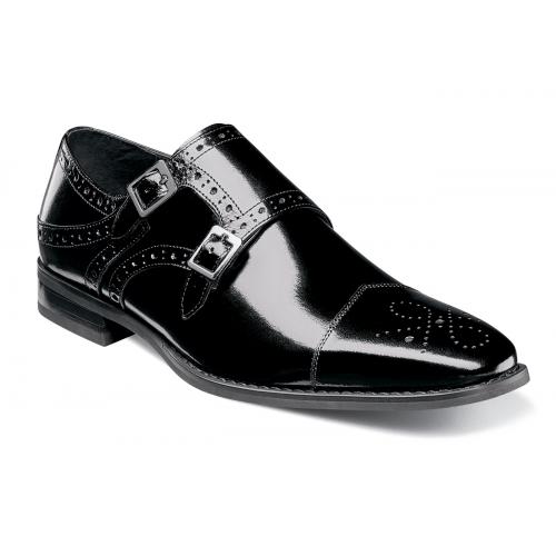 Stacy Adams "Tayton" Black Calfskin Leather Cap Toe Double Monk Strap Shoes 25194-001