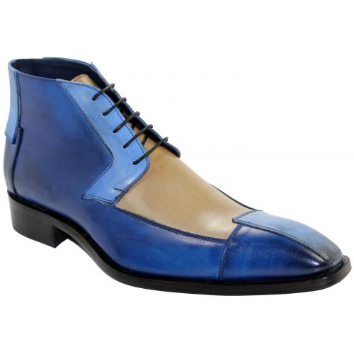 Duca Di Matiste "Palermo" Blue Combination Genuine Calfskin Lace-up Boots.
