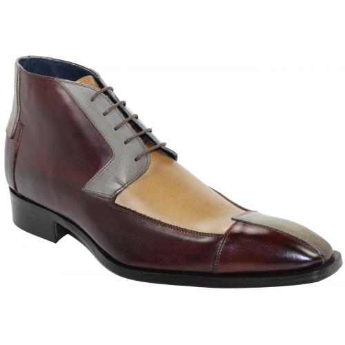 Duca Di Matiste "Palermo" Burgundy Combination Genuine Calfskin Lace-up Boots.