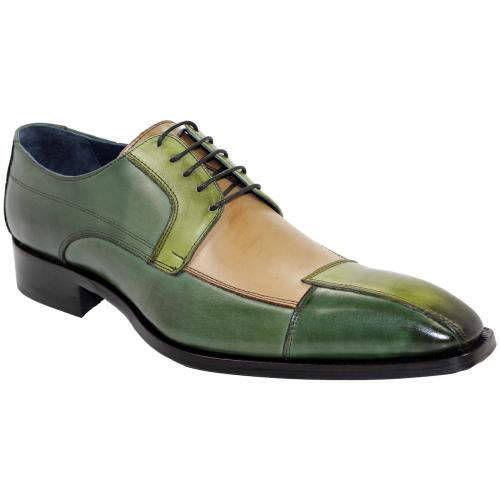 Duca Di Matiste "Torino" Green Combination Genuine Calfskin Lace-up Shoes.