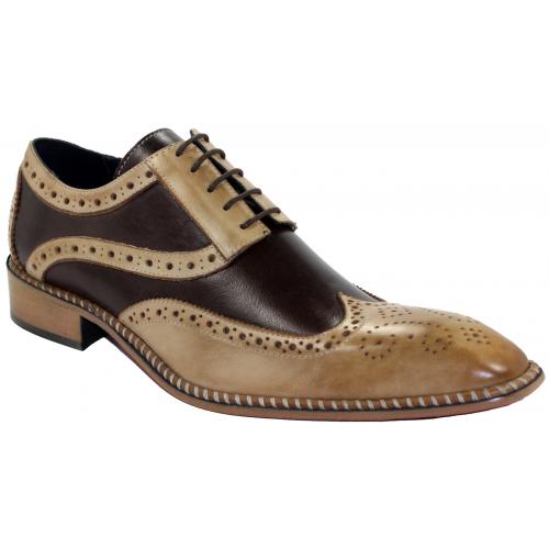 Duca Di Matiste "Napoli" Taupe / Dark Brown Genuine Calfskin Lace-up Medallion Toe Shoes.
