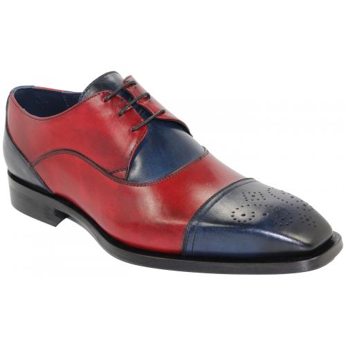 Duca Di Matiste "Roma" Navy / Red Genuine Calfskin Lace-up Medallion Cap Toe Shoes.