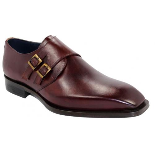 Duca Di Matiste "Latina" Burgundy Genuine Calfskin Double Buckle Loafer Shoes.
