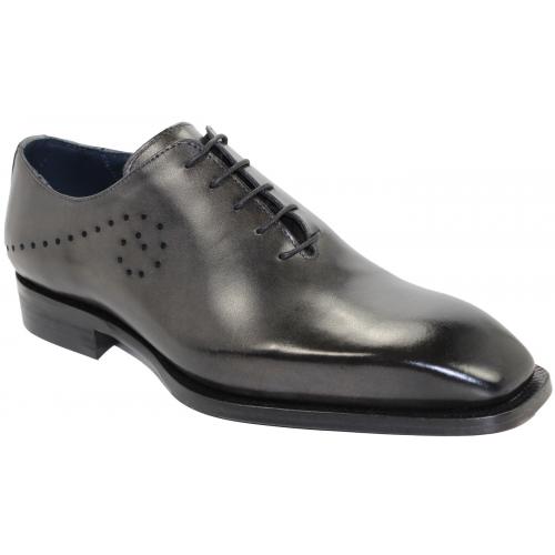 Duca Di Matiste "Firenze" Grey Genuine Calfskin Lace-up Perforated Shoes.