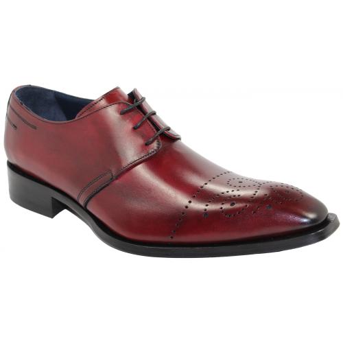 Duca Di Matiste "Bologna" Wine Genuine Calfskin Lace-up Perforated Shoes.
