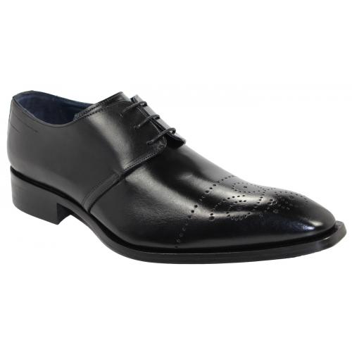 Duca Di Matiste "Bologna" Black Genuine Calfskin Lace-up Perforated Shoes.