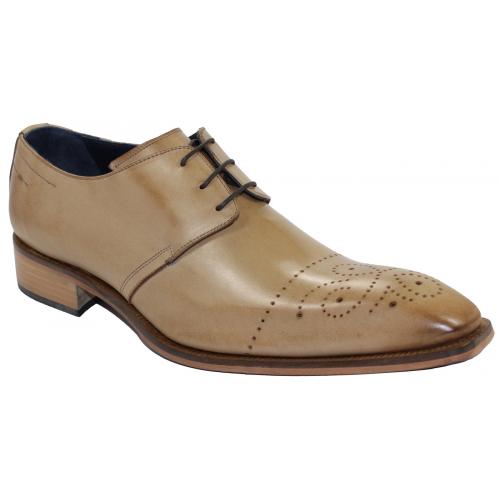Duca Di Matiste "Bologna" Taupe Genuine Calfskin Lace-up Perforated Shoes.