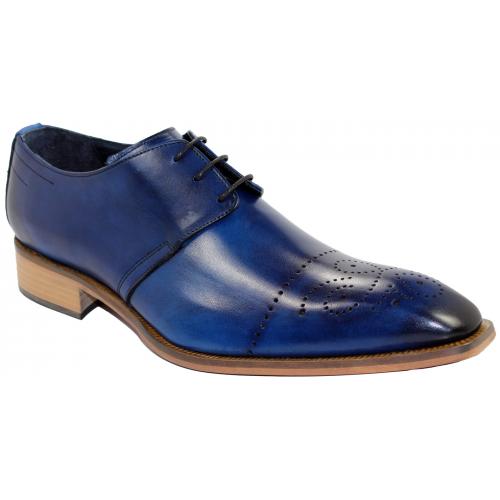Duca Di Matiste "Bologna" Ocean Blue Genuine Calfskin Lace-up Perforated Shoes.