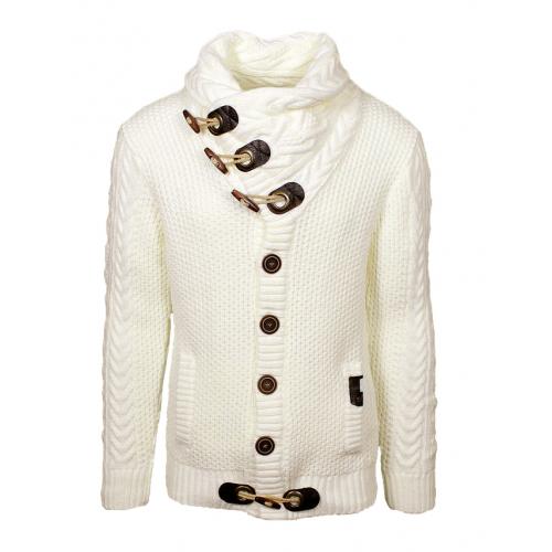 LCR Cream Button-Up Modern Fit Wool Blend Shawl Collar Cardigan Sweater 5005