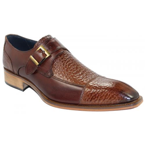Duca Di Matiste "Cava" Brandy Genuine Calfskin Monk Strap Loafer Shoes.