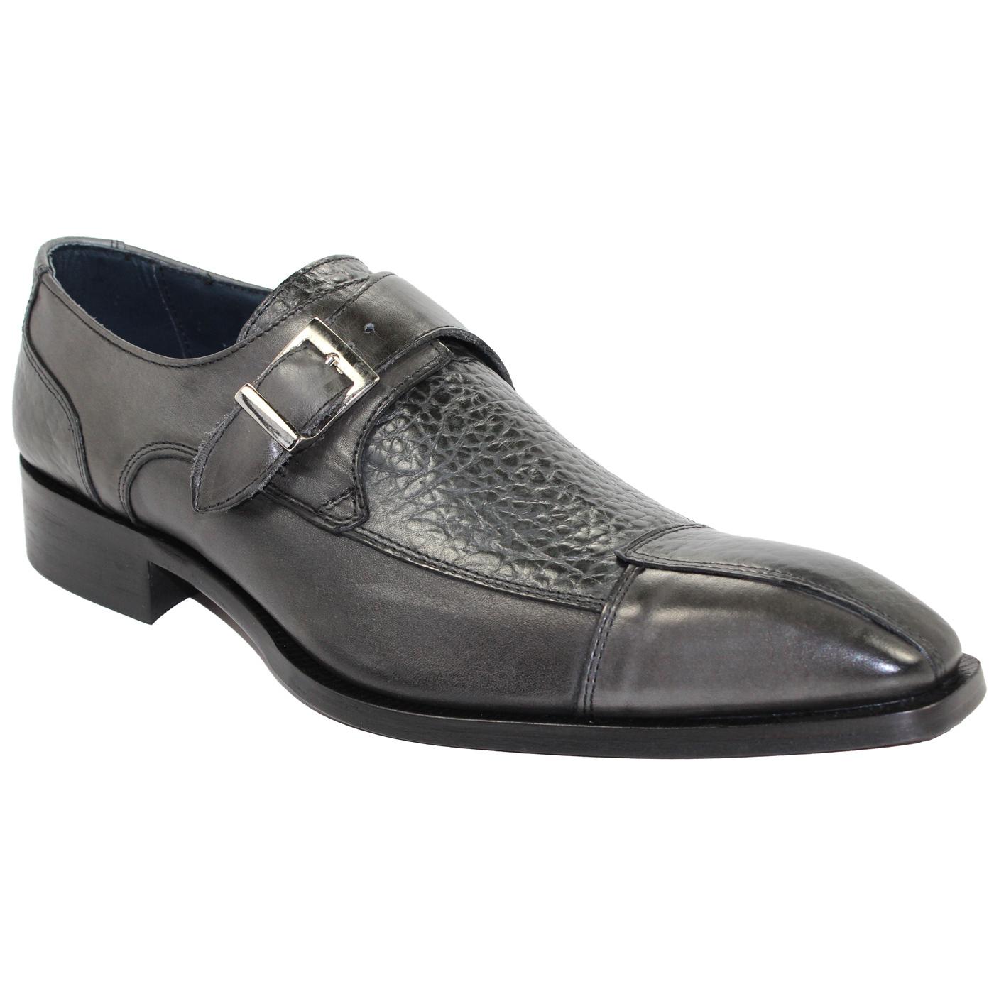 Duca Di Matiste Cava Dark Grey Genuine Calfskin Monk Strap Loafer Shoes ...