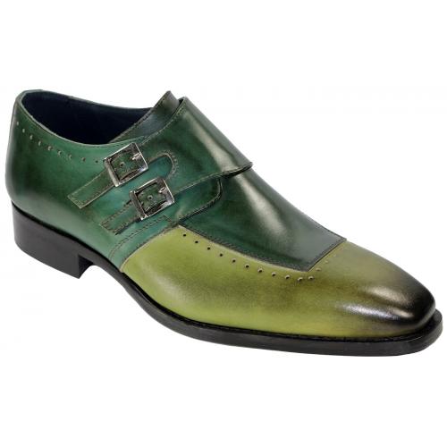Duca Di Matiste "Como" Olive / Green Genuine Calfskin Double Monk Strap Loafer Shoes.