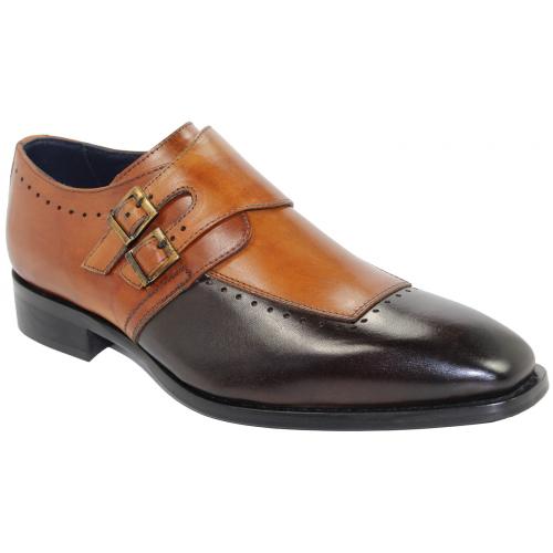 Duca Di Matiste "Como" Chocolate / Cognac Genuine Calfskin Double Monk Strap Loafer Shoes.