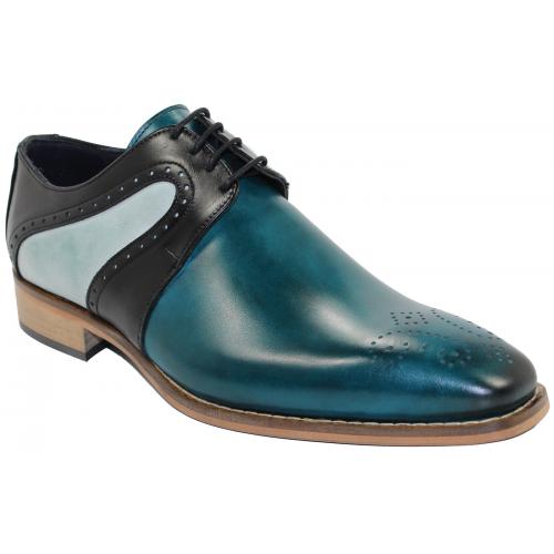 Duca Di Matiste "Lecce" Teal Combination Genuine Calfskin Lace-up Medallion Toe Shoes.