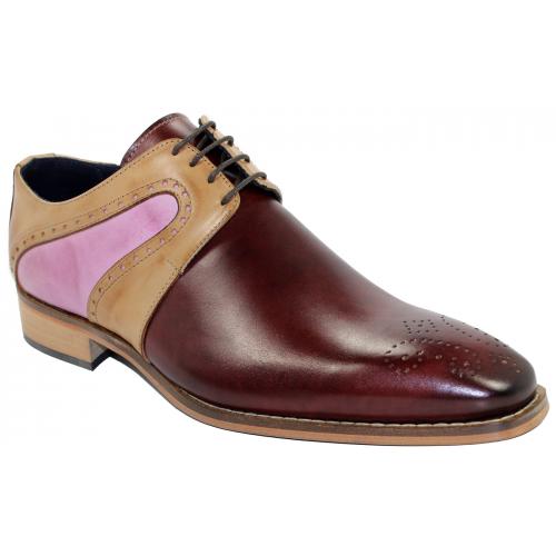 Duca Di Matiste "Lecce" Burgundy Combination Genuine Calfskin Lace-up Medallion Toe Shoes.
